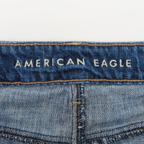 American Eagle Women 8 Tomgirl Button Fly Whiskered Blue Denim Jean Cotton Blend - Picture 9 of 14